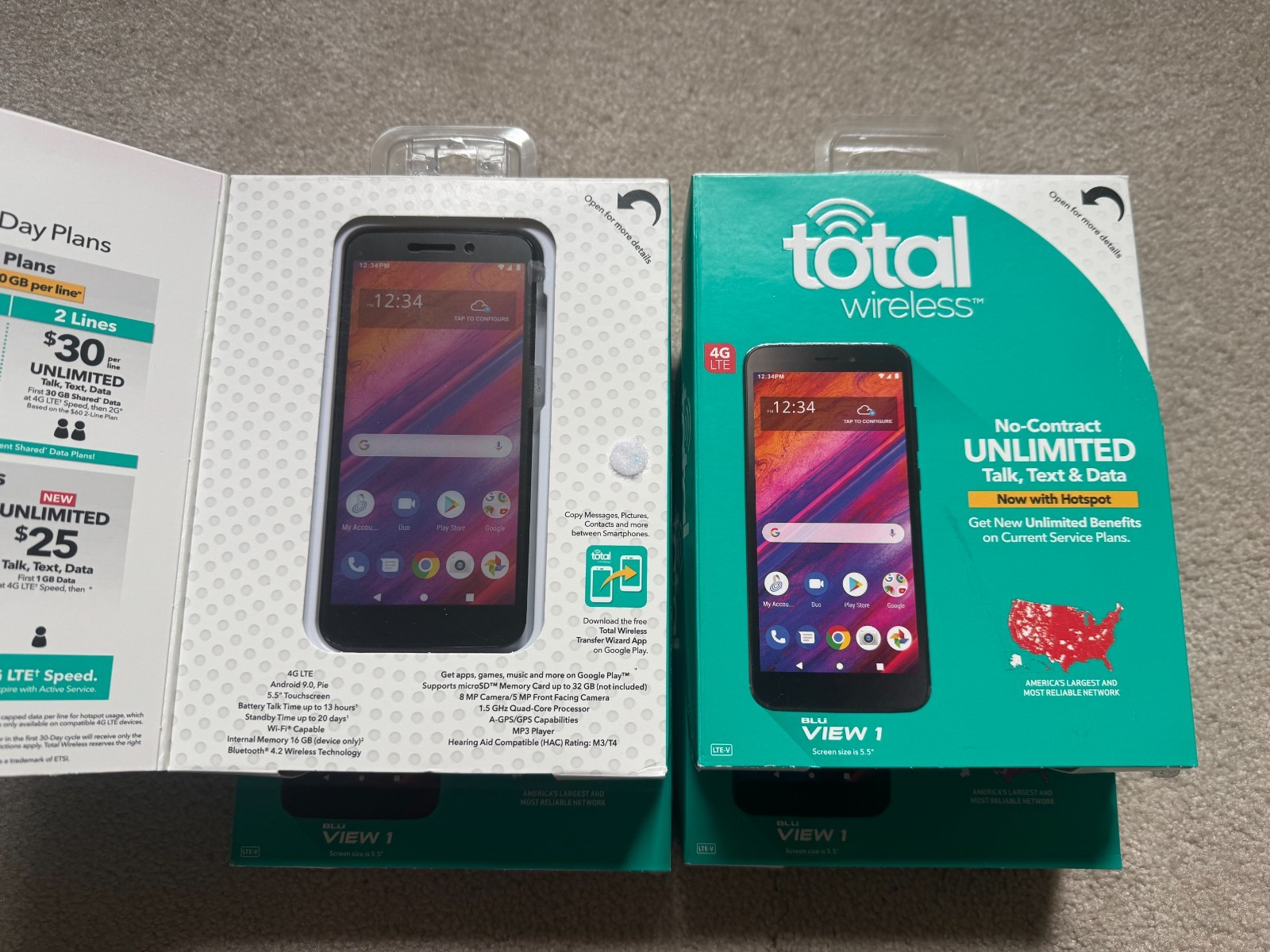 New Blu View1 4G LTE Prepaid Smartphone Black 16GB, Total Wireless Lot of 18