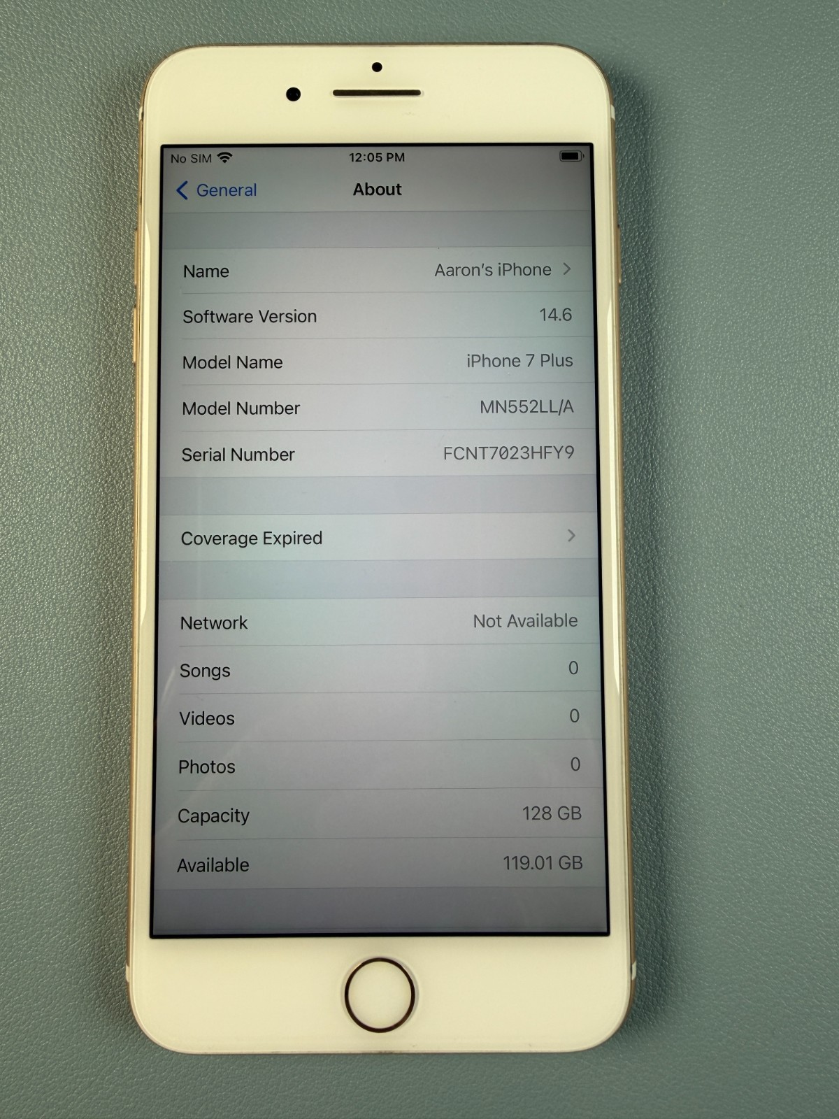 Apple iPhone 7 Plus A1784 128GB Poor Condition | Gold | AT&T ONLY Weak Battery?