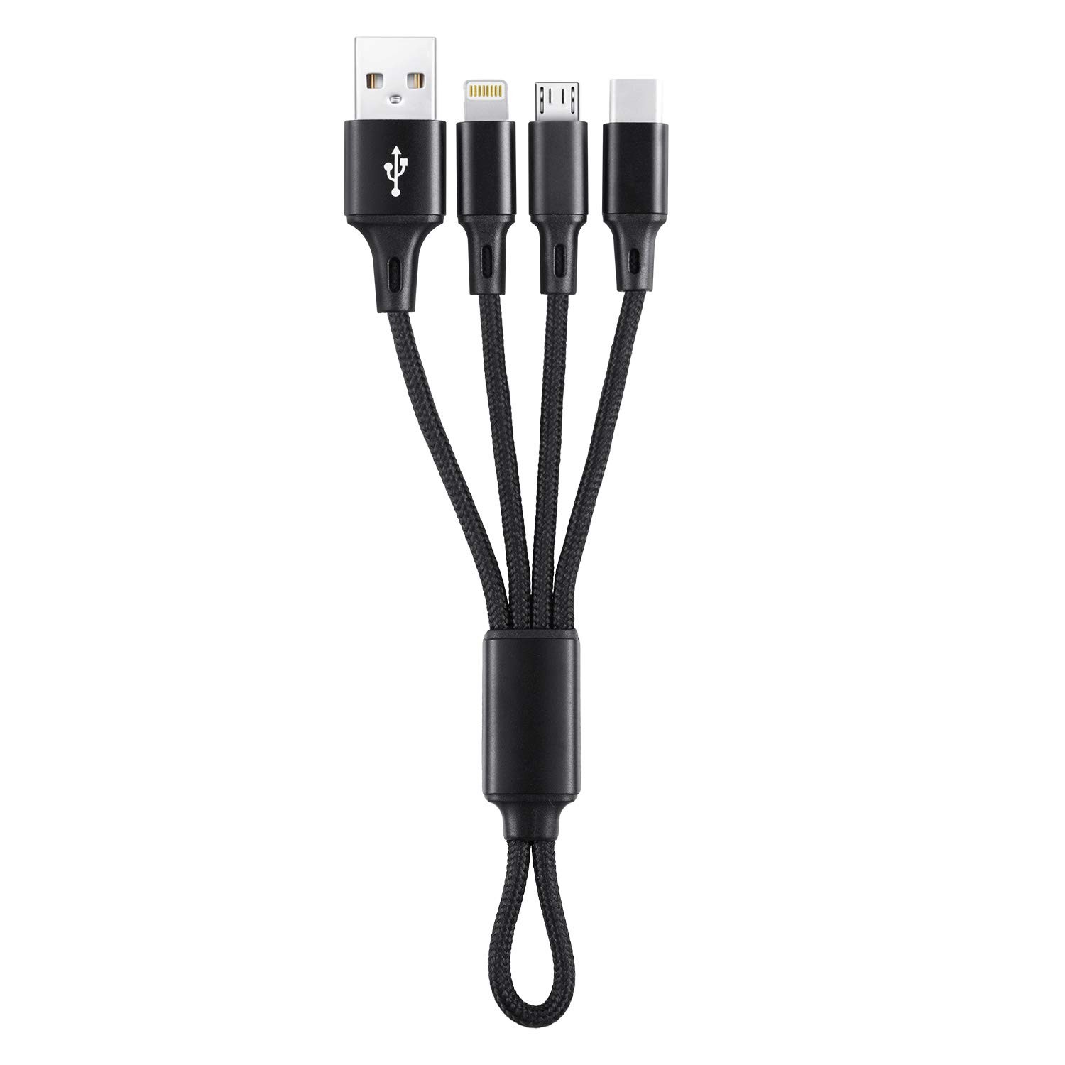 3in1 MicroUSB/Type C Cable, Multi USB Charging Short Travel Size 8” Keychain Cor