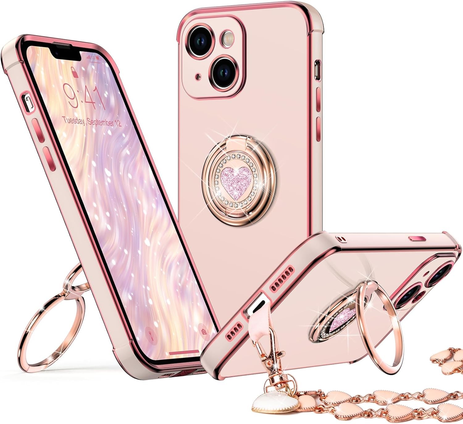 iPhone 13 Case with Stand, Double Ring Kickstand, Bling Luxury Protective Case P