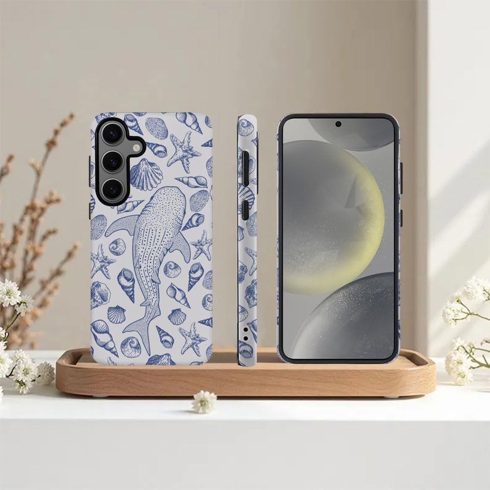 Durable Double-Layer Phone Case for Samsung Galaxy S24 Plus, Blue Whale Shark Oc