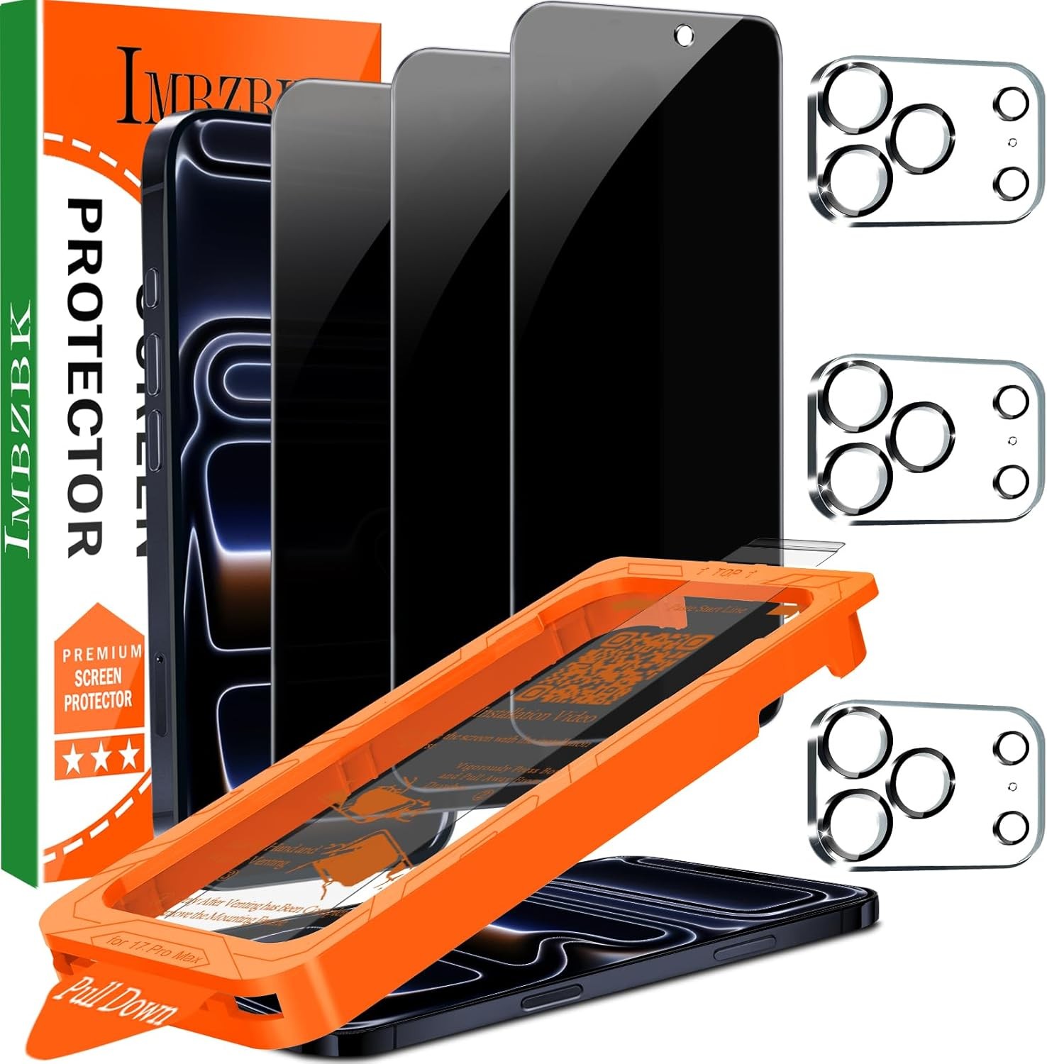 3 Pack Privacy Screen Protector & 3 Camera Lens Protector for iPhone 17 Pro Max