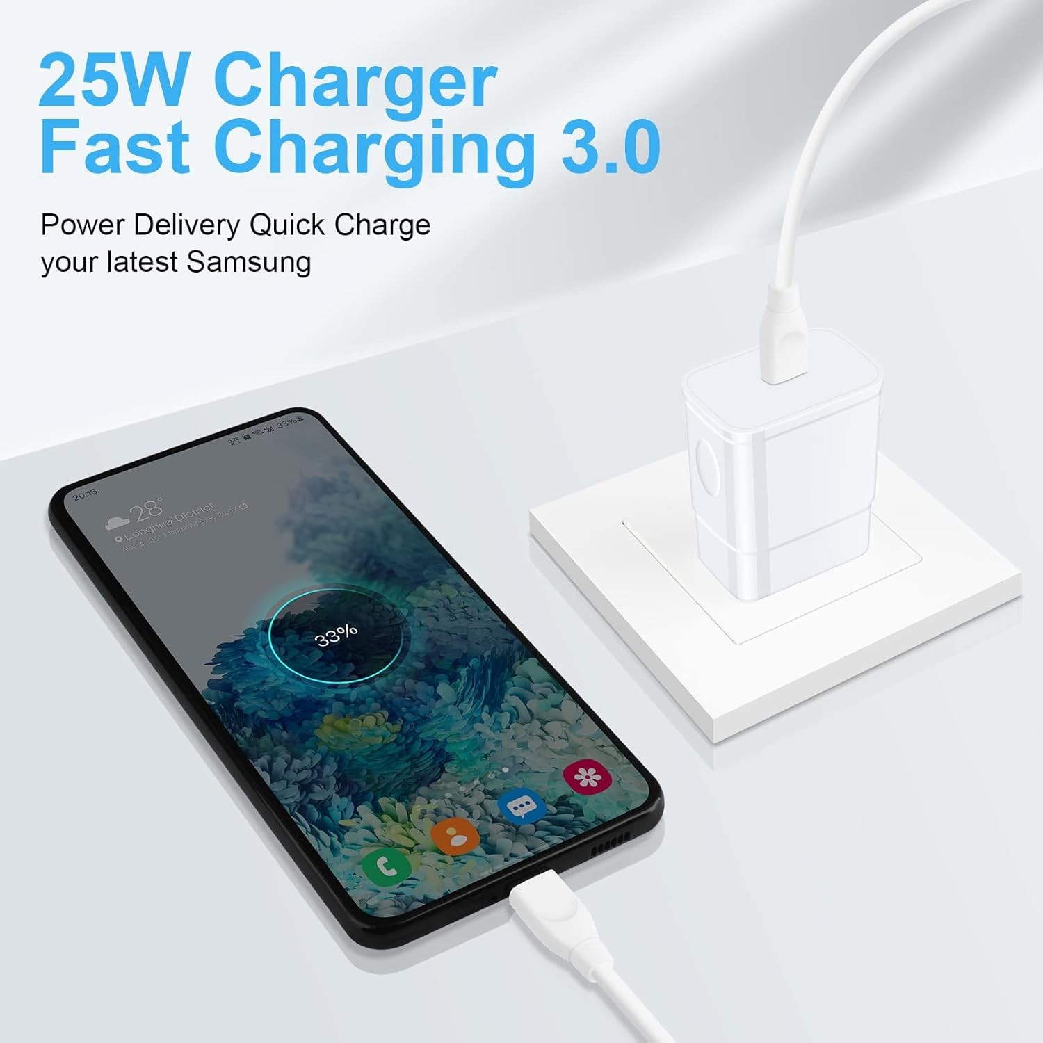 25W Super Fast USB Type-C Charger Adapter for Samsung Galaxy A17 A16 5G 10FT