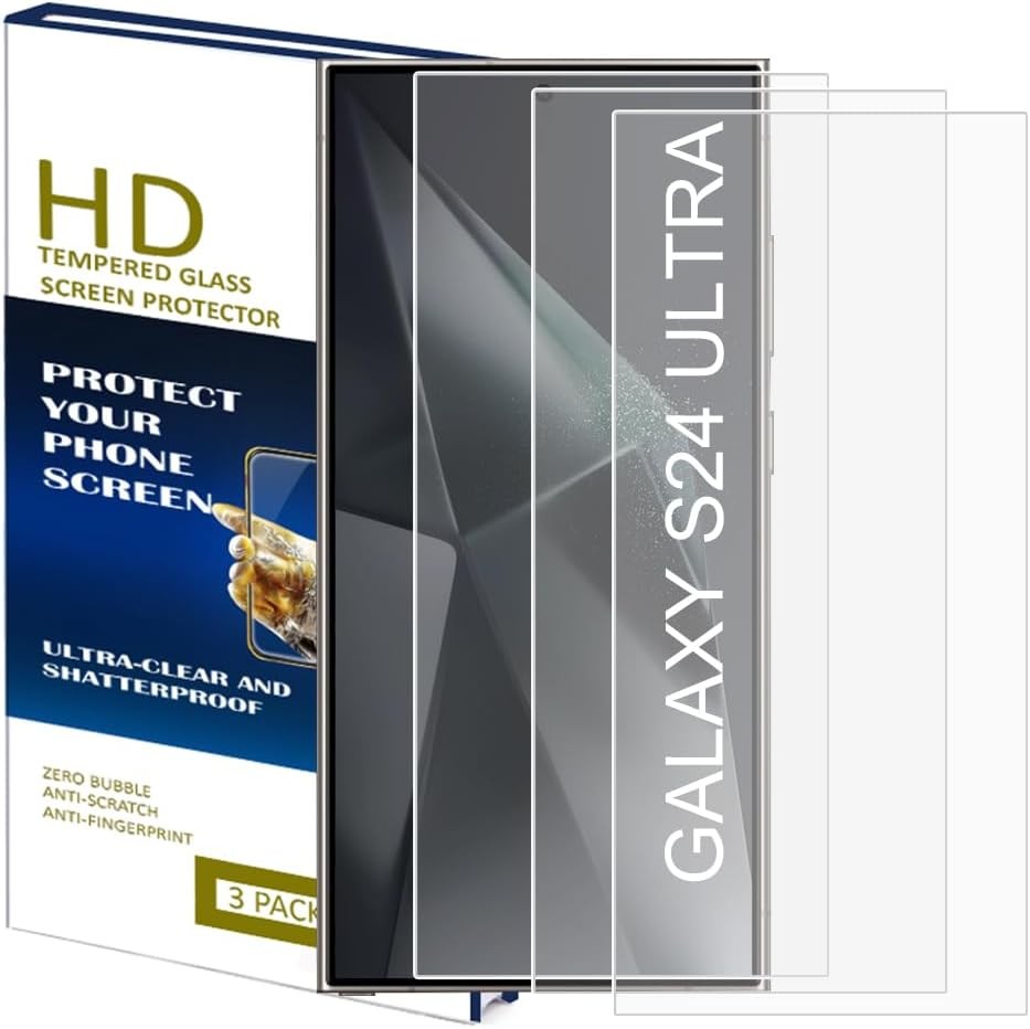 [3+1 PCS] Tempered Glass Screen Protectors for Samsung Galaxy S24 Ultra 6.8 Inch