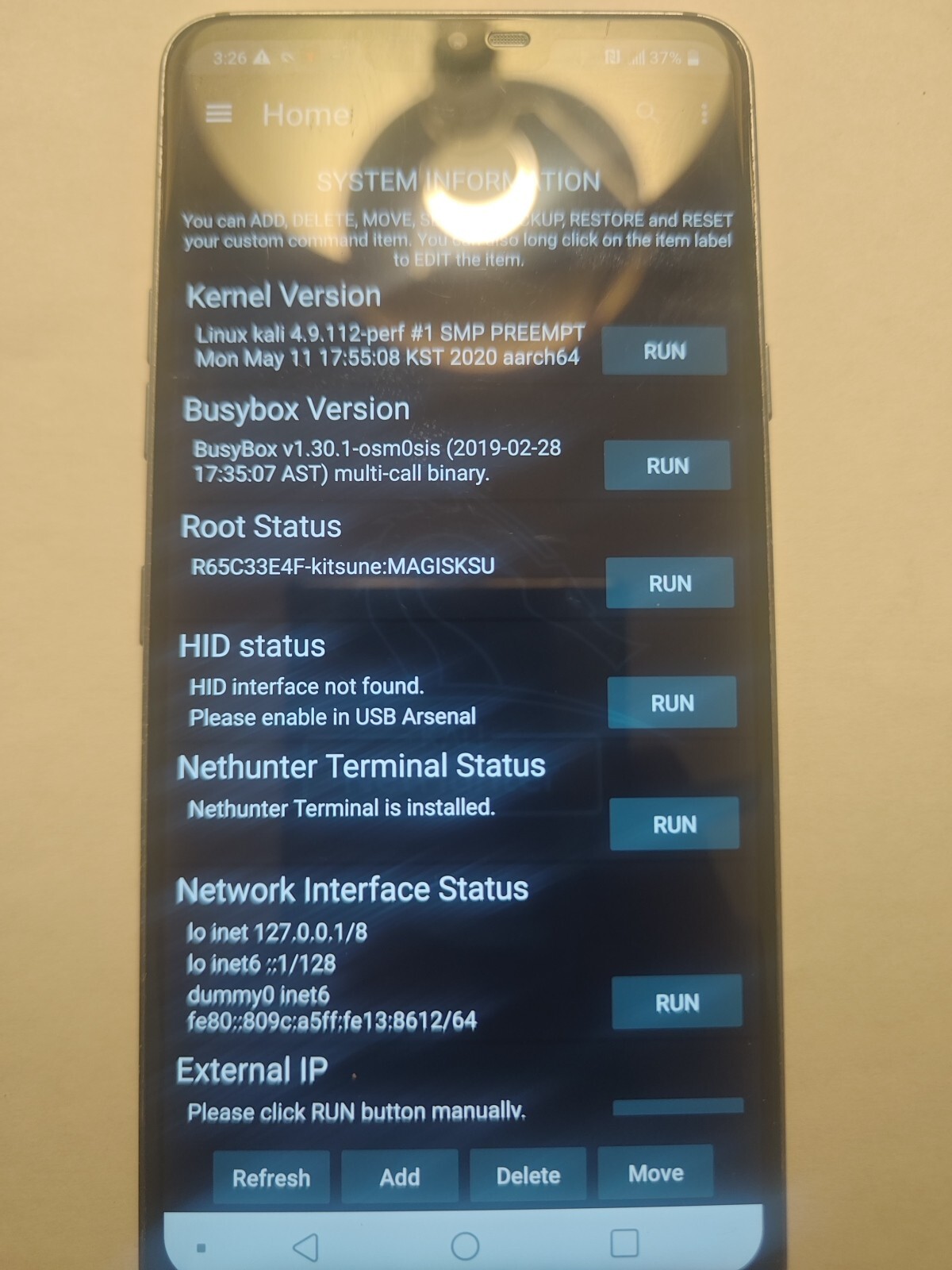 Rooted LG G7 ThinQ Nethunter Pentest Tool Internal Monitor Mode