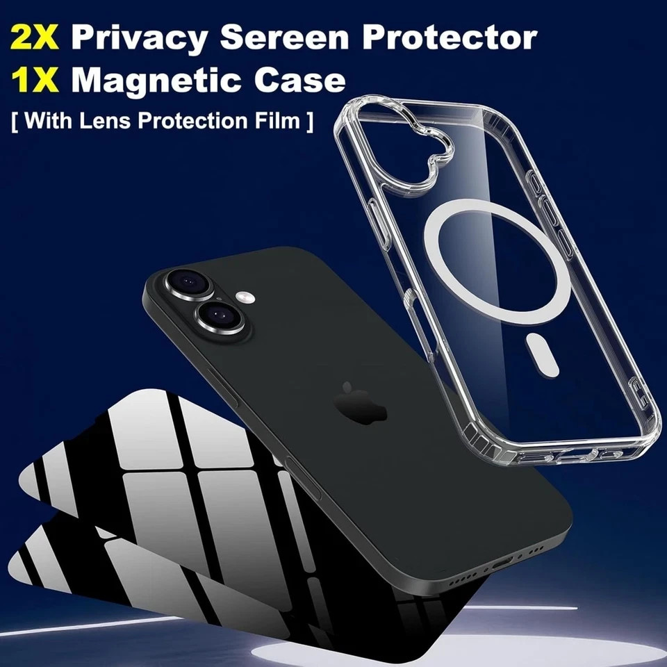 Magnetic iPhone 17 Case with 2 Privacy Screen Protectors, Shockproof, Transparen