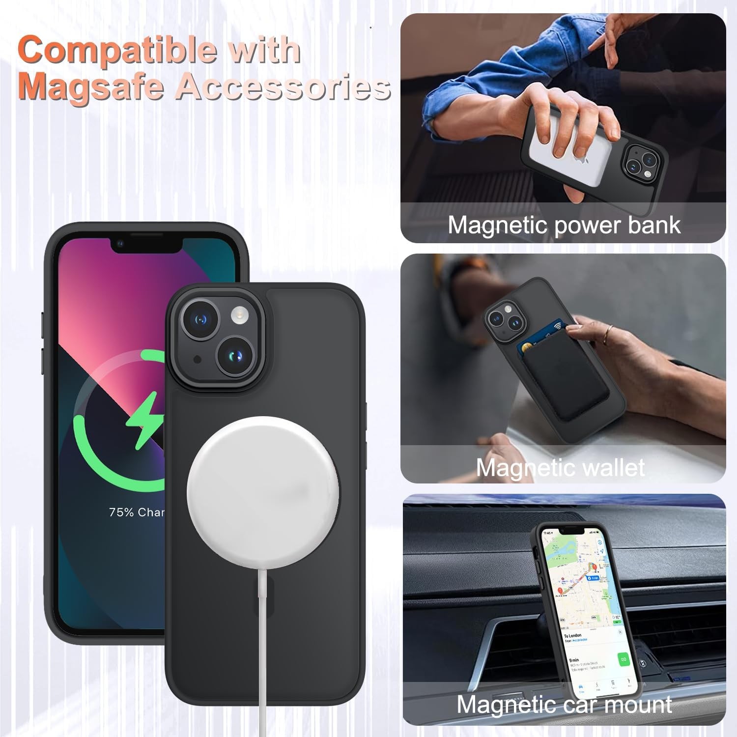 iPhone 14 Case, iPhone 13 Case, Matte Magnetic Slim Phone Cover, Black, Shockpro