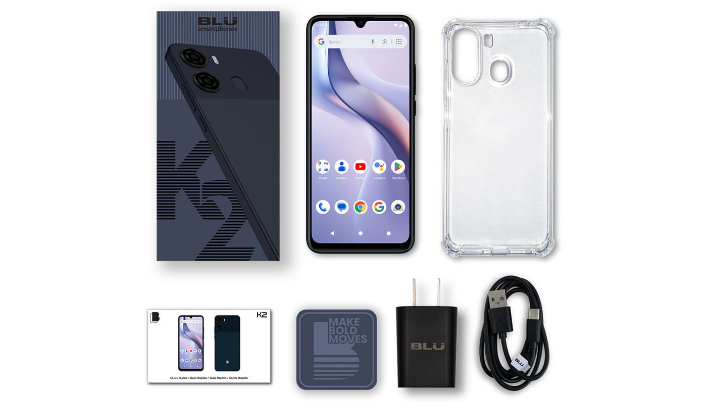 BLU K2|Unlocked|6.88” HD+ Display|13MP Main Camera + 8MP Selfie Cam|64GB|Black