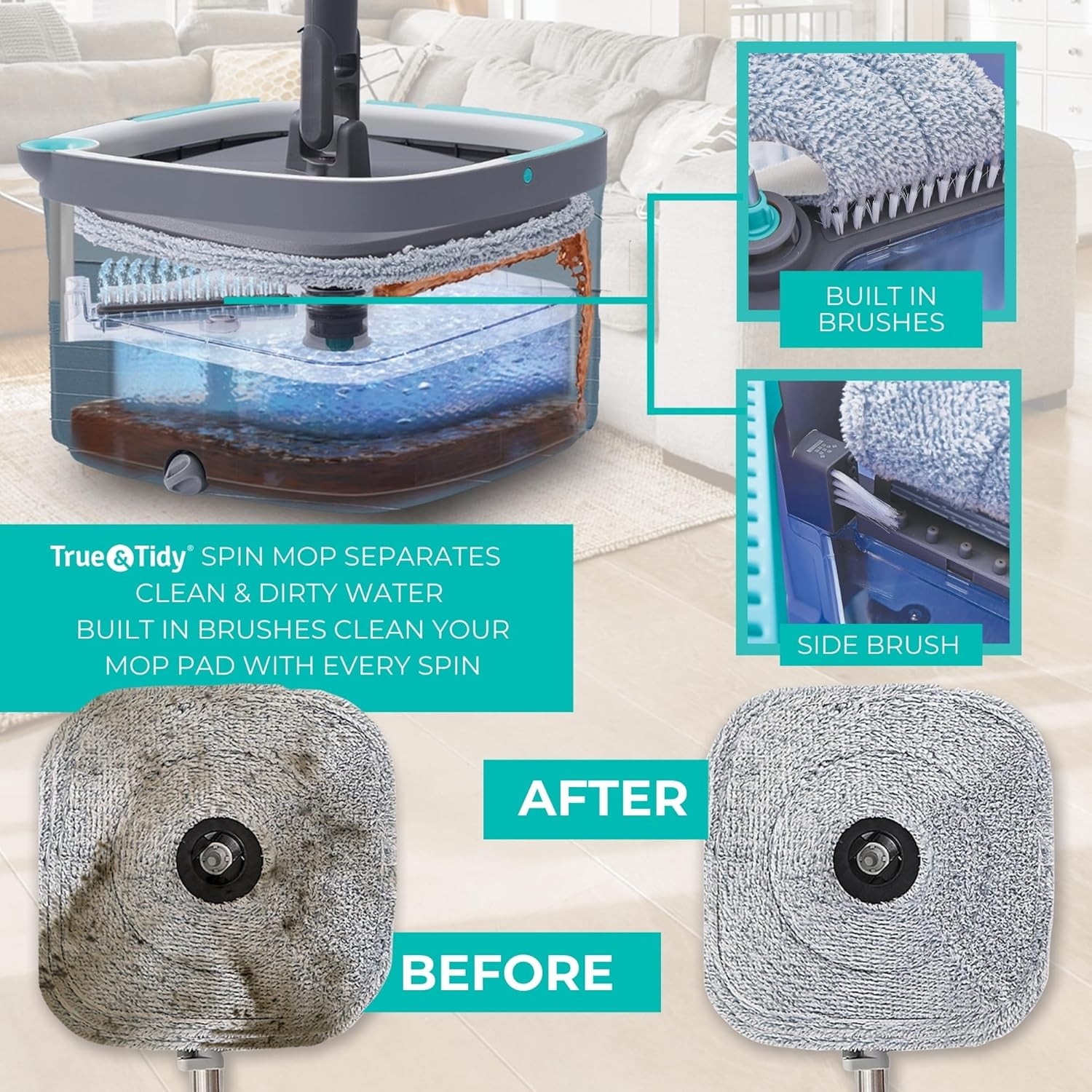 True Clean Spin Mop & Bucket System – Dual Compartment Design for Clean & Dirty