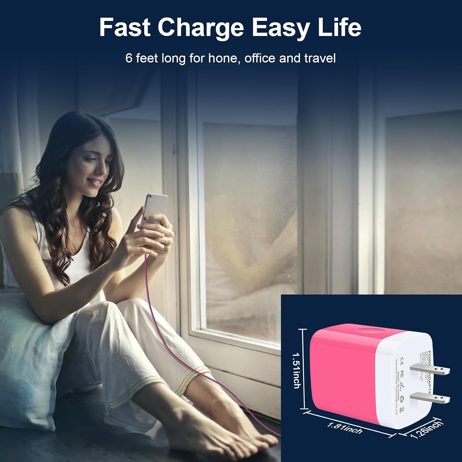 Fast Type-C Wall Charger for Samsung Galaxy Z Flip, Pixel 9a, 6FT USB Cable