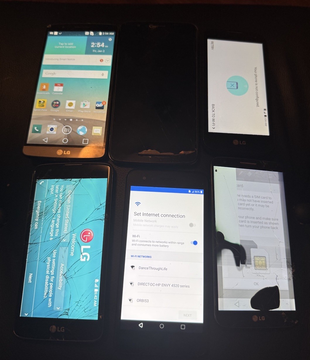 ONE Works Lot of 6 LG G2 G3 K3 K7 Stylo 3 Phoenix 4 Smartphone Broken Ship