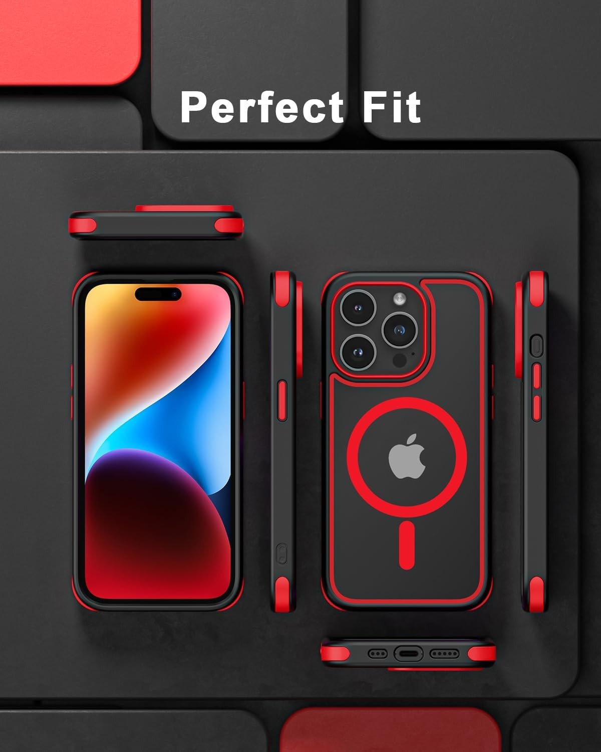 iPhone 14 Pro Max Case, Crystal Clear Case with Magnetic Ring, Multicolor Bumper
