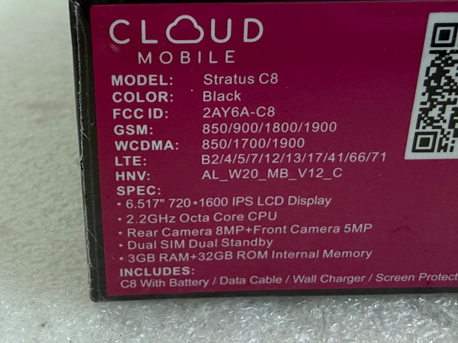 Cloud Mobile Stratus C8 32GB Black 6.5″ Smartphone TruConnect 4G LTE
