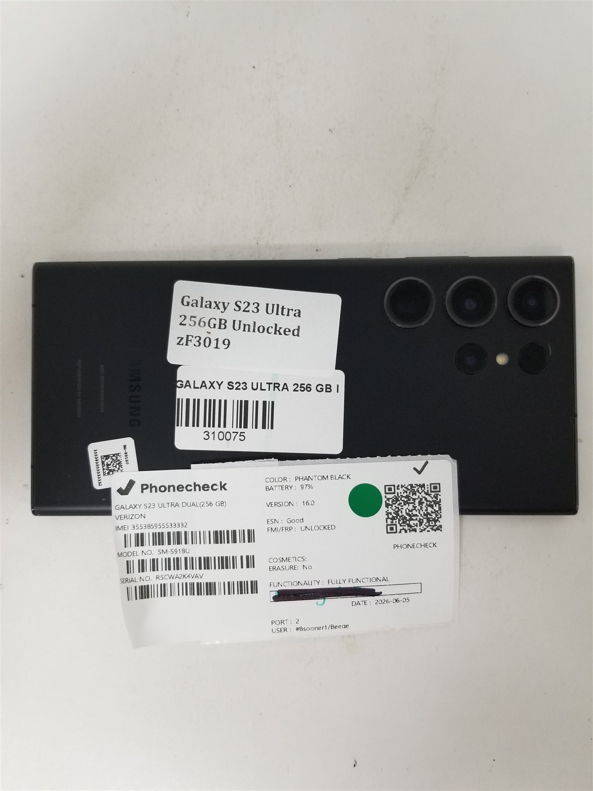 SamsungGalaxyvS23Ultra 256GB Black SM-S918U (Unlocked) Android zF3019