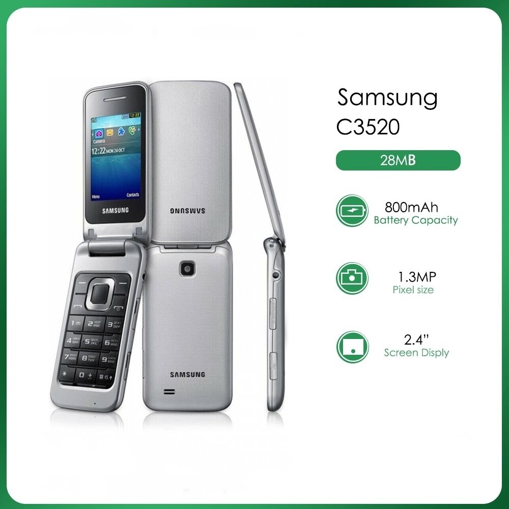 Original Samsung C3520 1.3MP GSM MP3 Bluetooth unlocked flip phone