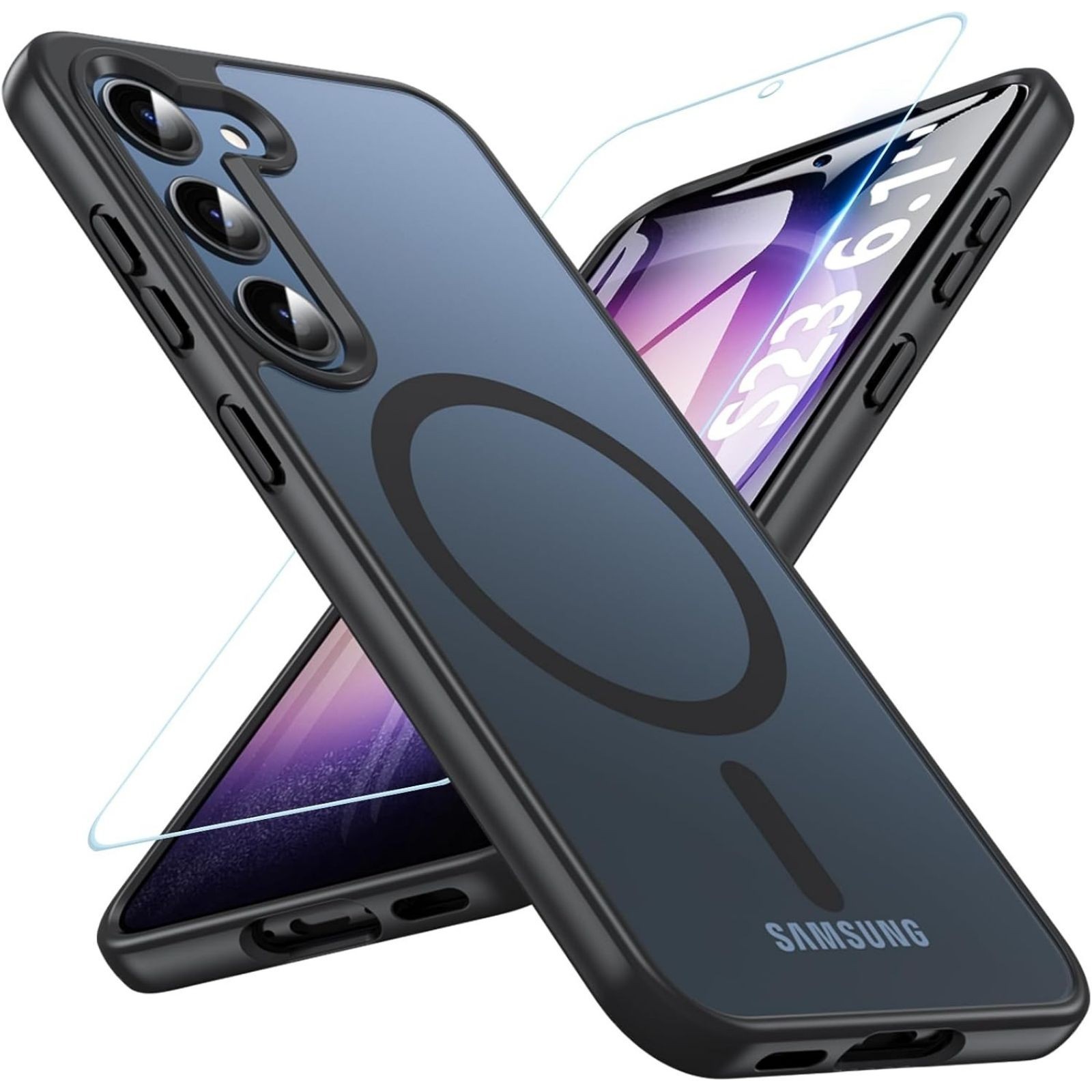 For Samsung Galaxy S23 Case 6.1″ Magnetic Case,Carbon Fiber Protective Bumper