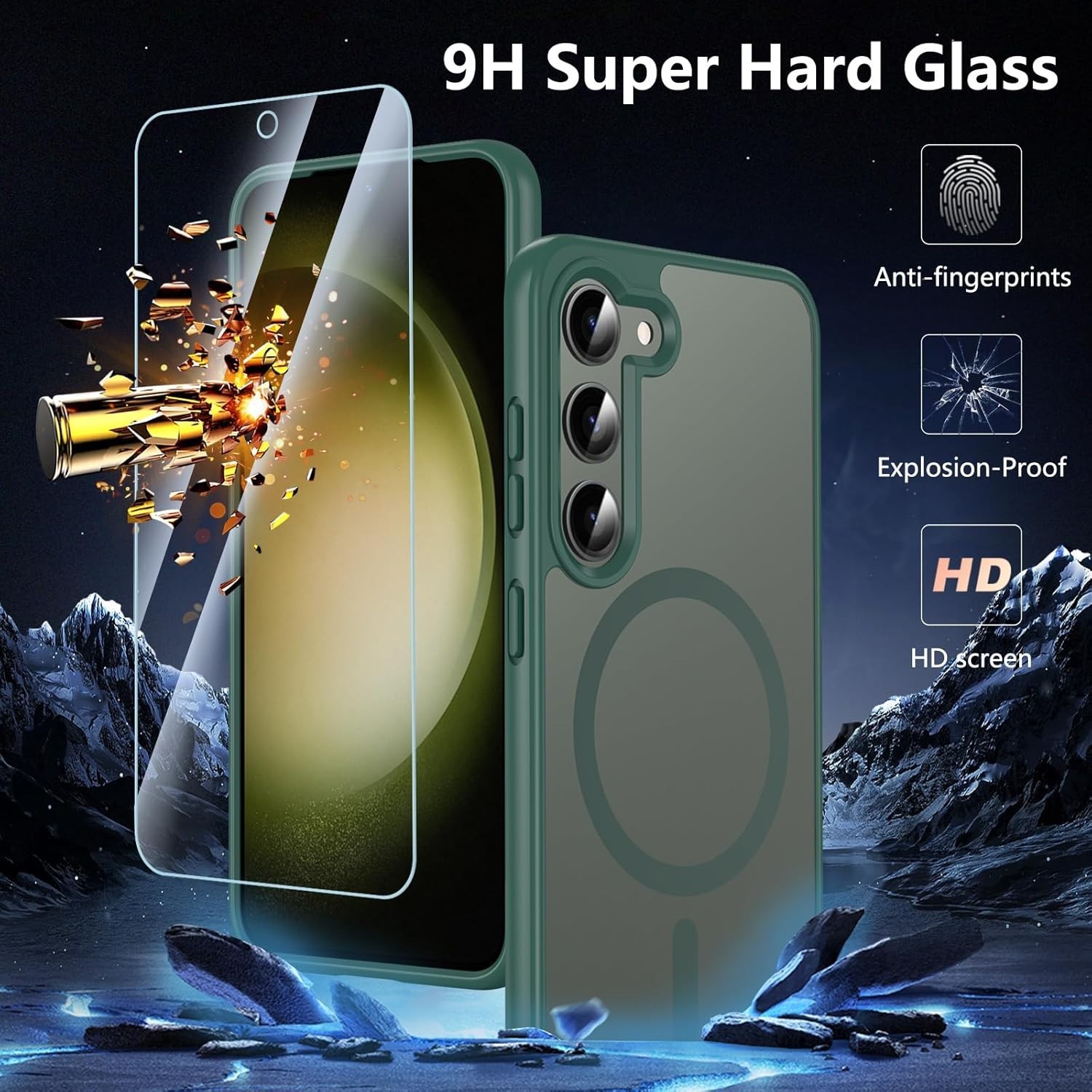 For Samsung Galaxy S23 Case 6.1″ Magnetic Case,Carbon Fiber Protective Bumper
