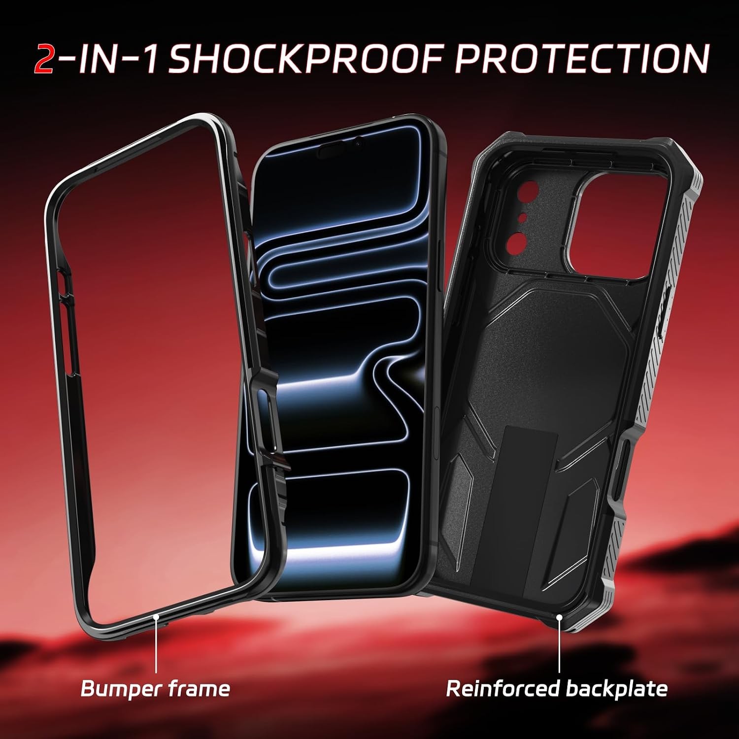 iPhone-17-Pro-Max Case, Metal Kickstand, Military-Grade Heavy Duty Protection Fu