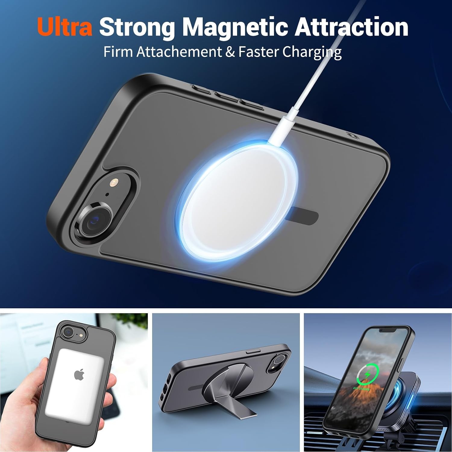 Slim Translucent Matte Shockproof Magnetic Case for iPhone 17e/16e, Black