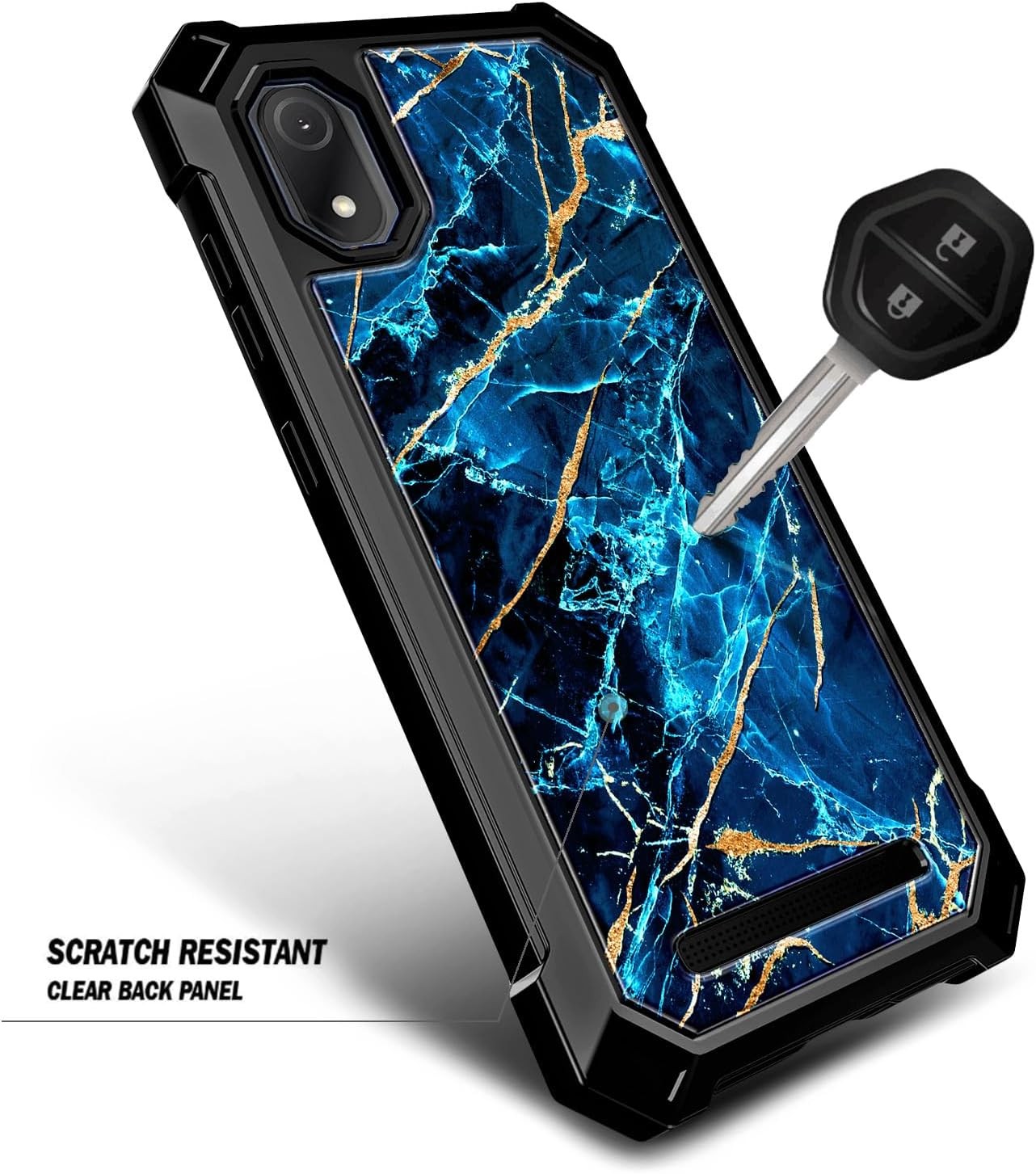 Cloud Mobile Stratus C8 Phone Case with Tempered Glass Screen Protector, Marble