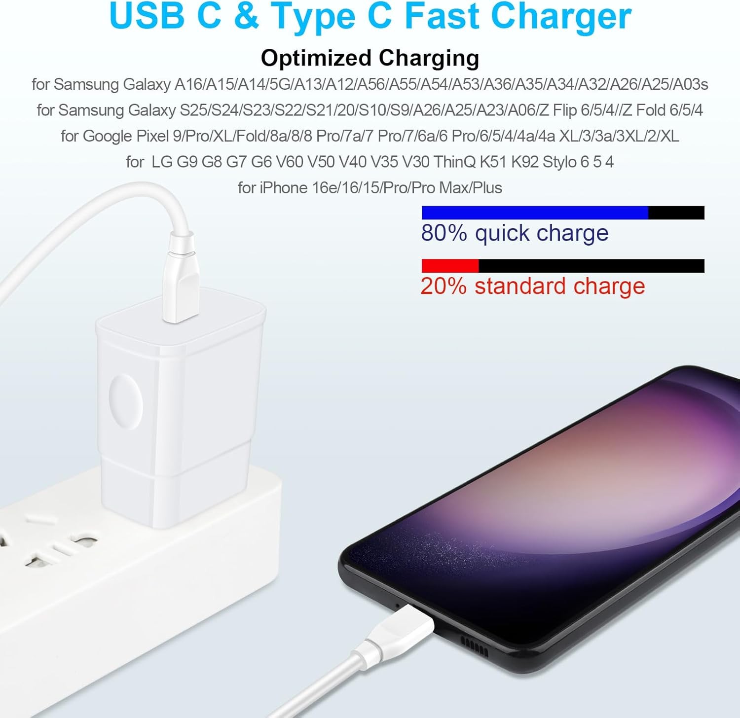 25W Super Fast USB Type-C Charger Adapter for Samsung Galaxy A17 A16 5G 10FT