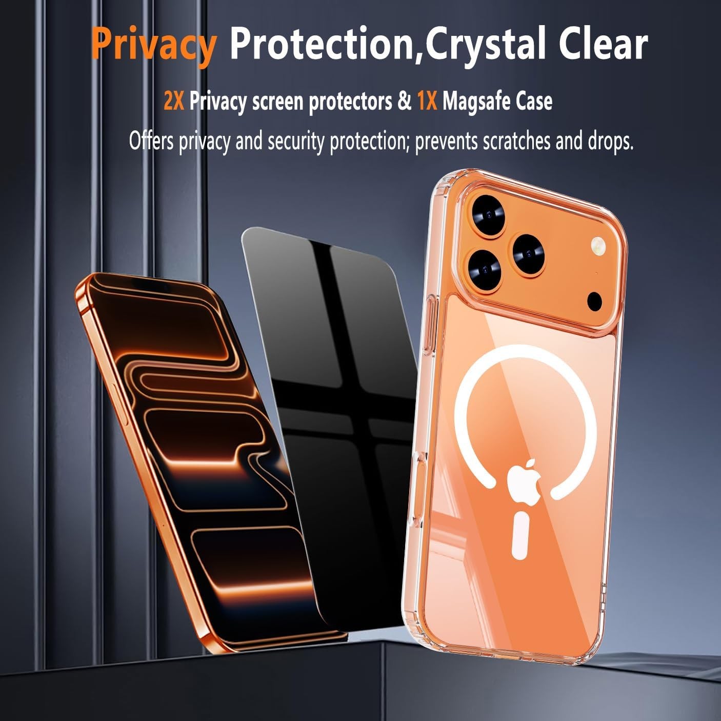 Magnetic Case for iPhone 17 Pro Max with Privacy Screen Protector 2X, Clear