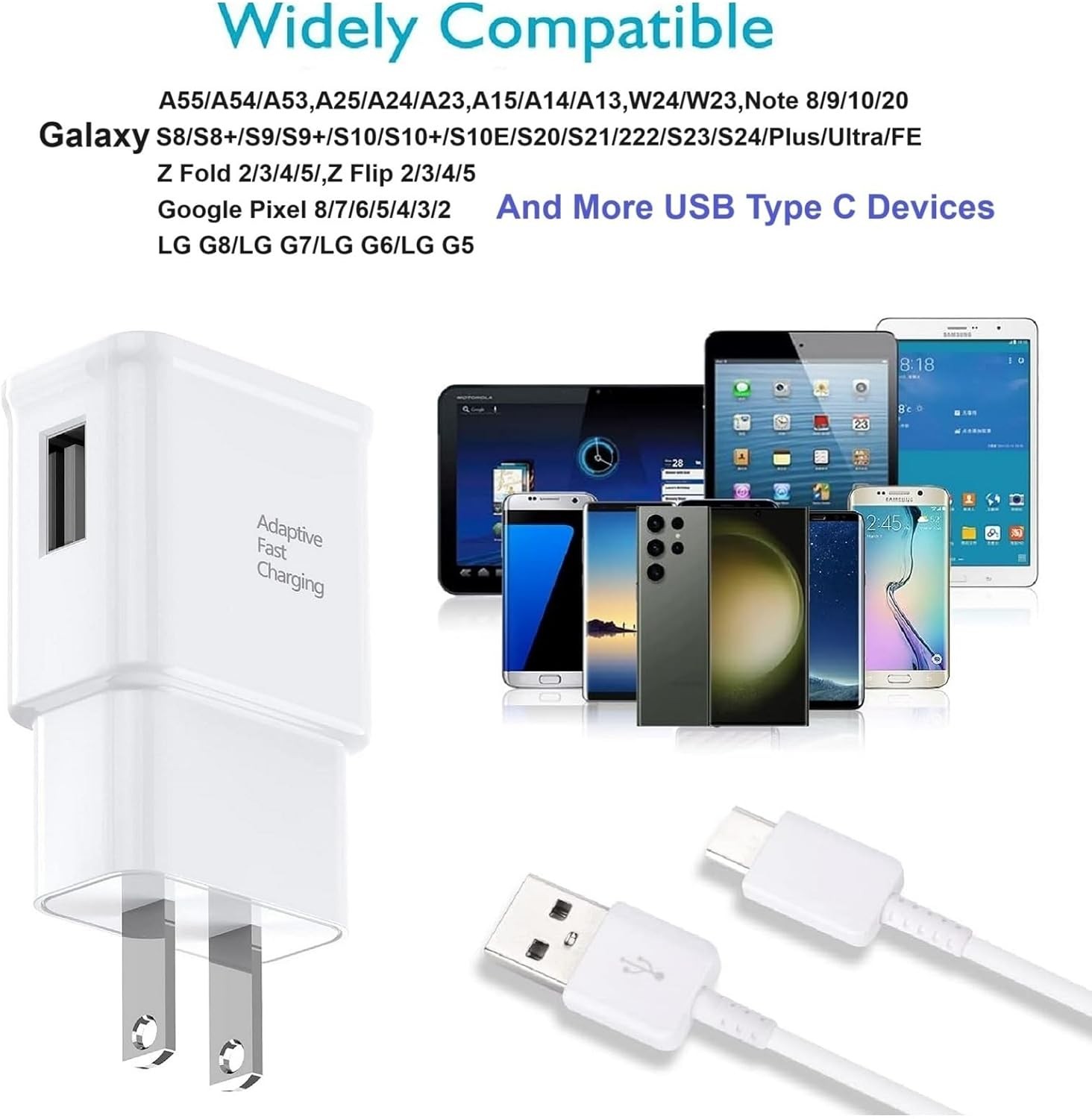 6FT Quick Type-C Wall Charger for Samsung Galaxy S9 S10 S20 S21 S22 S23 S24