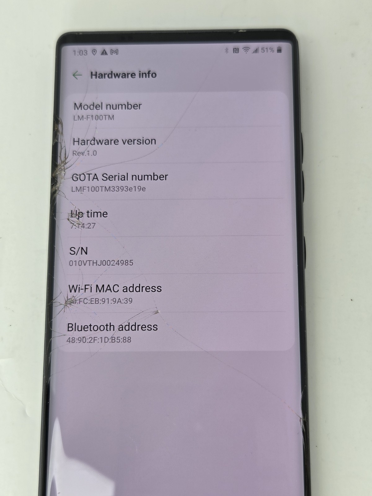 LG Wing LM-F100TM FOR PARTS ONLY (Cracked/Damaged Screen) LOCKED