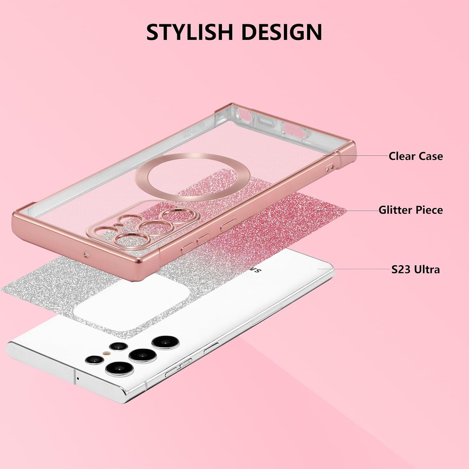 2PCS Clear Magnetic Case & Shockproof TPU Protector for Samsung Galaxy S23 Ultra
