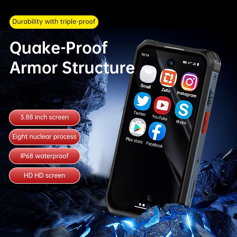 Unlocked MINI 4G Rugged Phone Android 12 Builder Waterproof Mobile UNIWA R4002