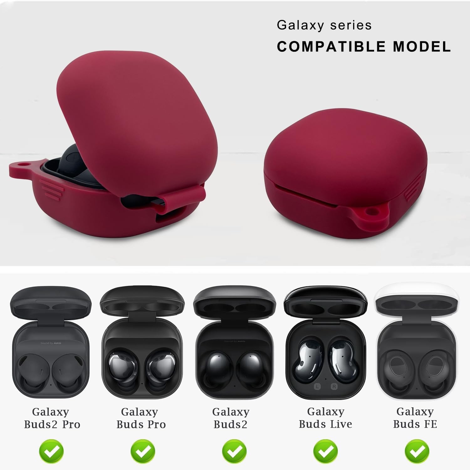 Burgundy Silicone Case with Cleaner Kit for Samsung Galaxy Buds FE, Pro 2, Live