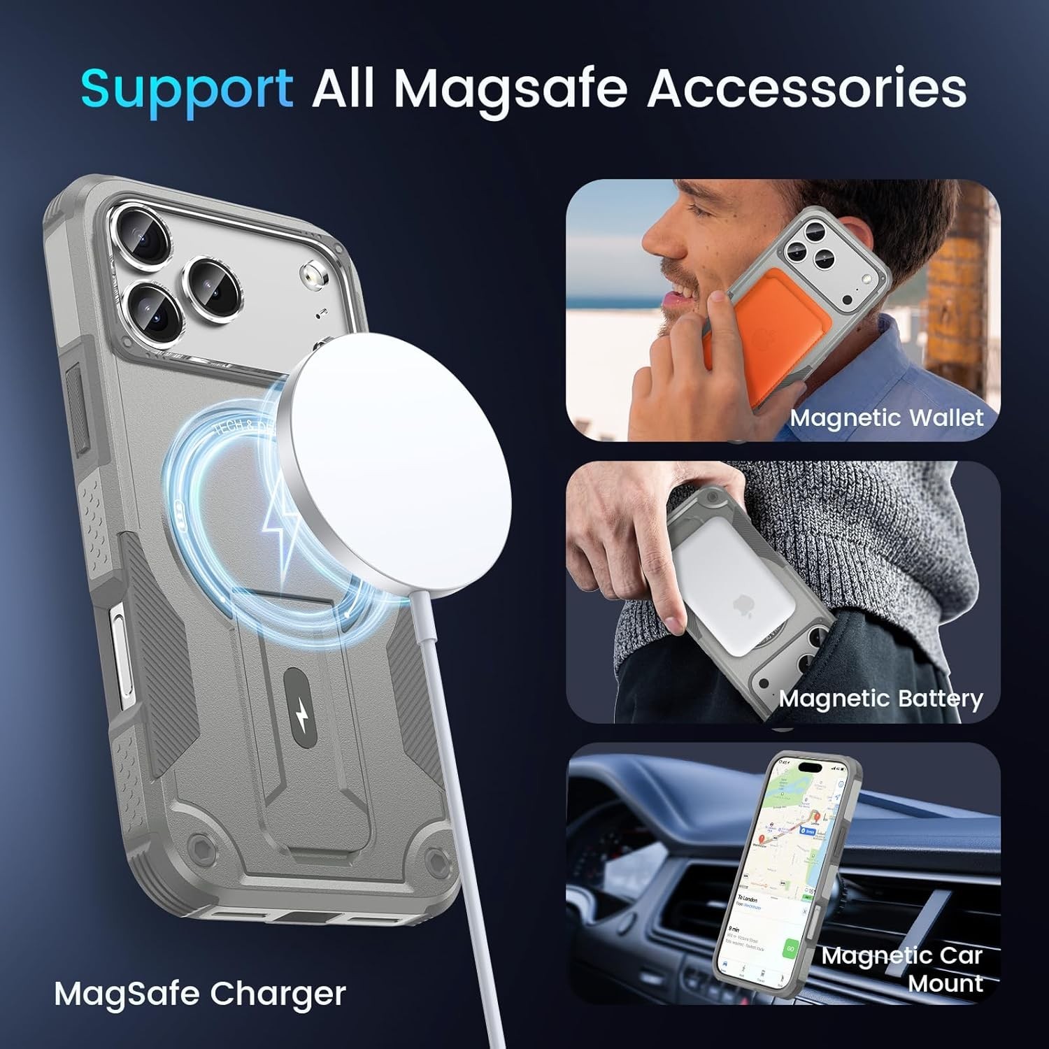 3 in 1 for iPhone 17 Pro Max Case, Invisible Kickstand, HD Screen Protector, Cam