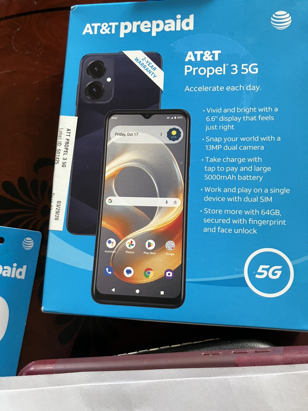 AT &T PROPEL 3 5G PREPAID BLACK 13 MP DUAL CAMERA UNOPENED BOX