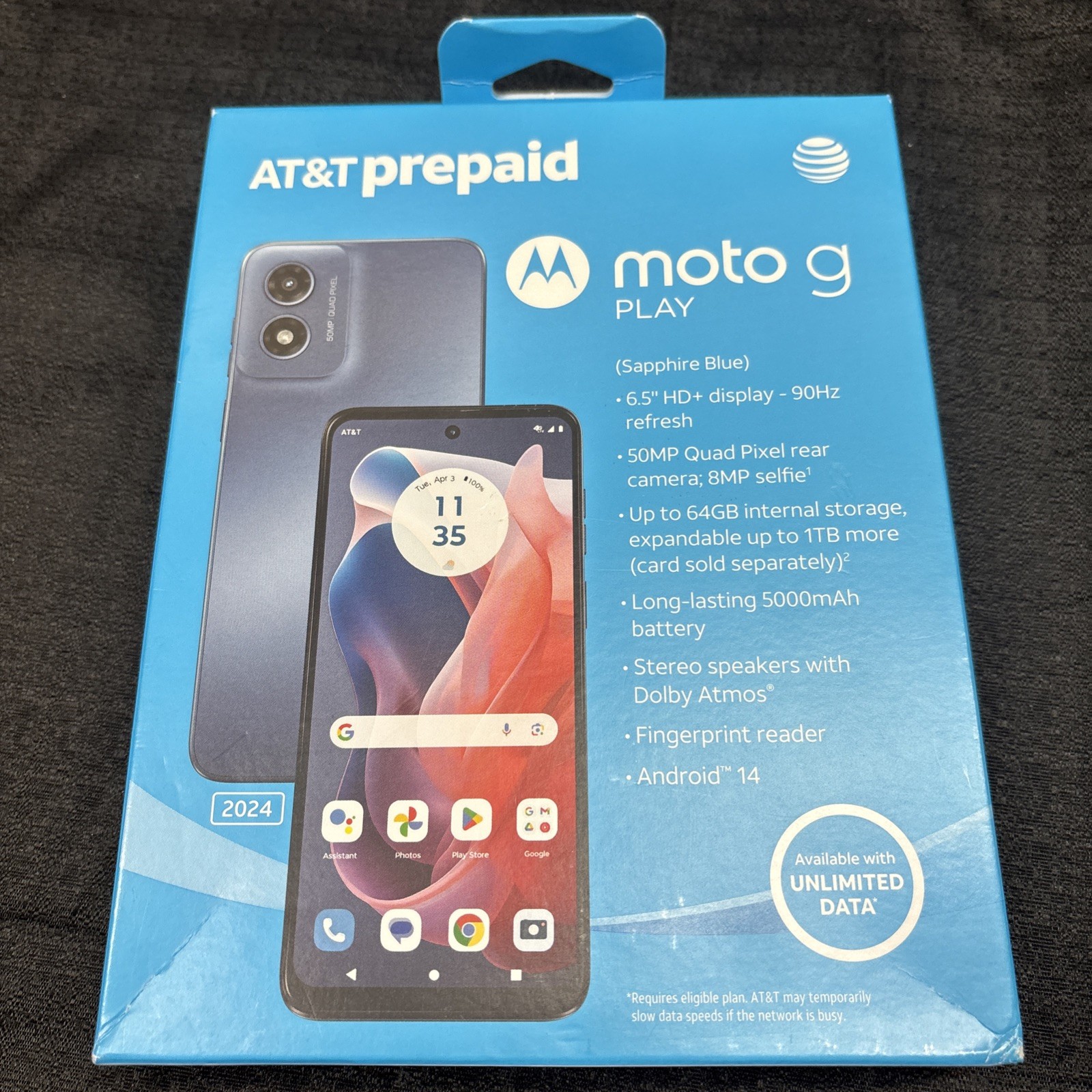 Motorola Moto G Play (2024) Blue At&t Prepaid Smartphone 64GB – Brand New Sealed