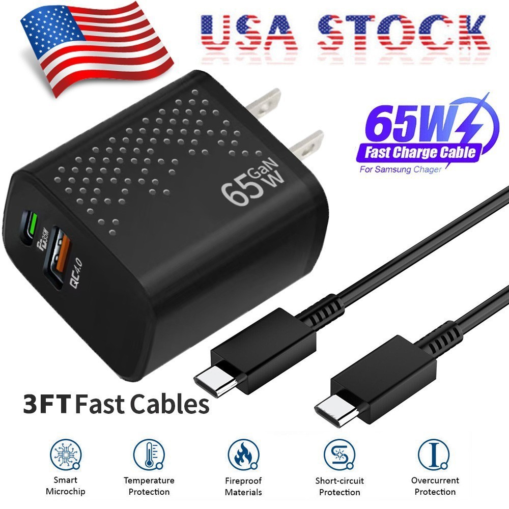 65W PD Power Fast Charger Wall Adapter+USB Cable for Samsung Galaxy S23 S22 S21+