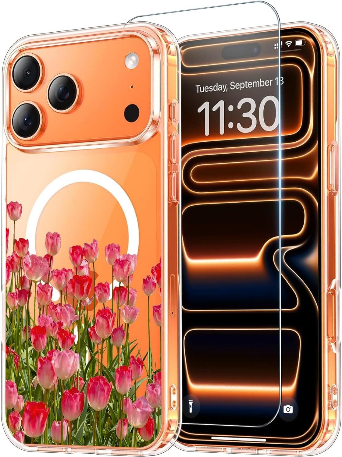 Clear Cute Flowers Floral for iPhone 17 Pro Max Case with Screen Protector Slim