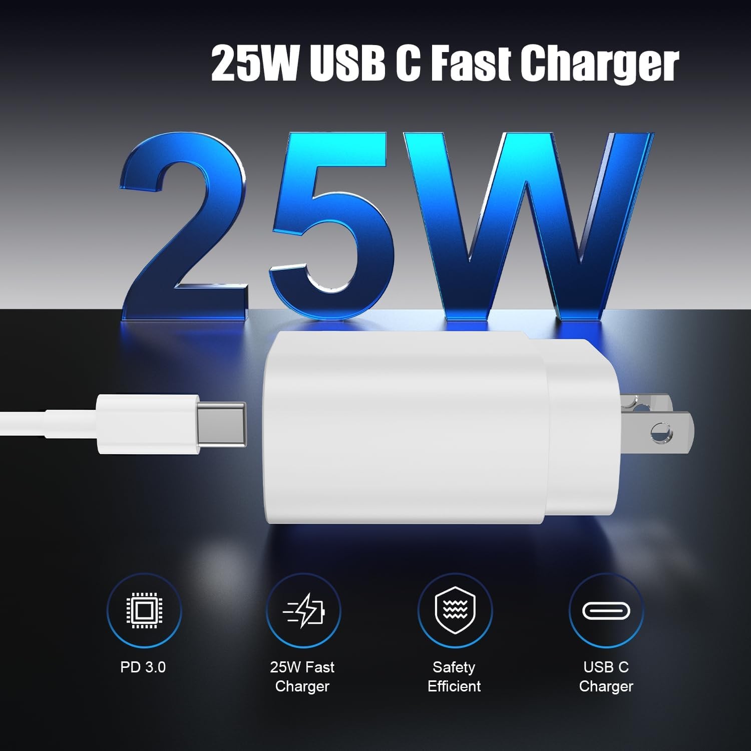 4 Pack 25W USB-C Fast Charger Wall Adapter for iPhone 16/15 6ft+10ft Cables