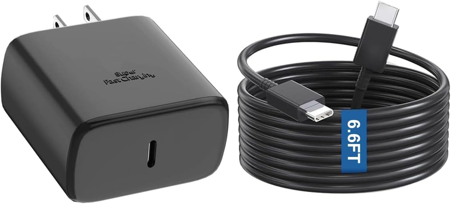 45W USB-C Fast Wall Charger for Samsung Galaxy S25 Ultra/S24 Ultra 6.6FT Cable