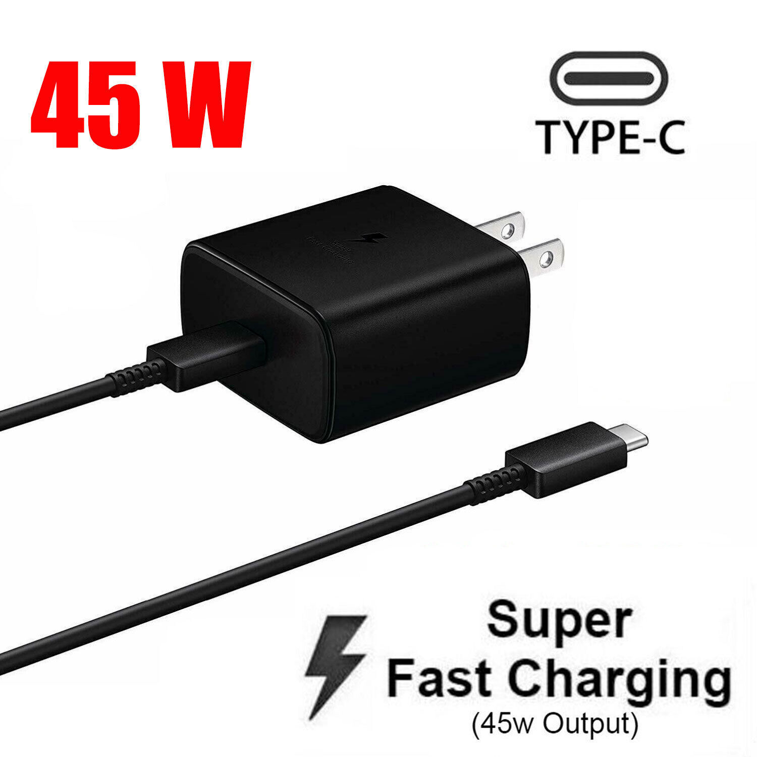 45W Super Fast Charging Wall Charger&6FT USB-C Type C Cable For Samsung S23 22+