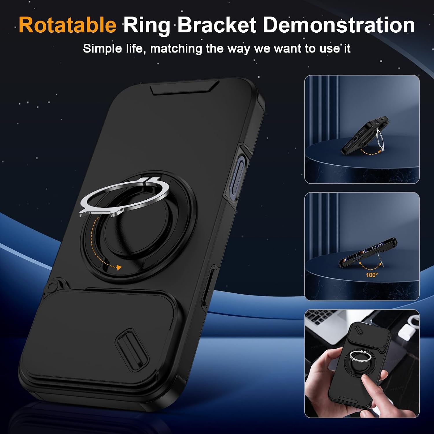 iPhone 17 Pro Max Case with Phone Grip Holder Adjustable Kickstand & Camera Slid
