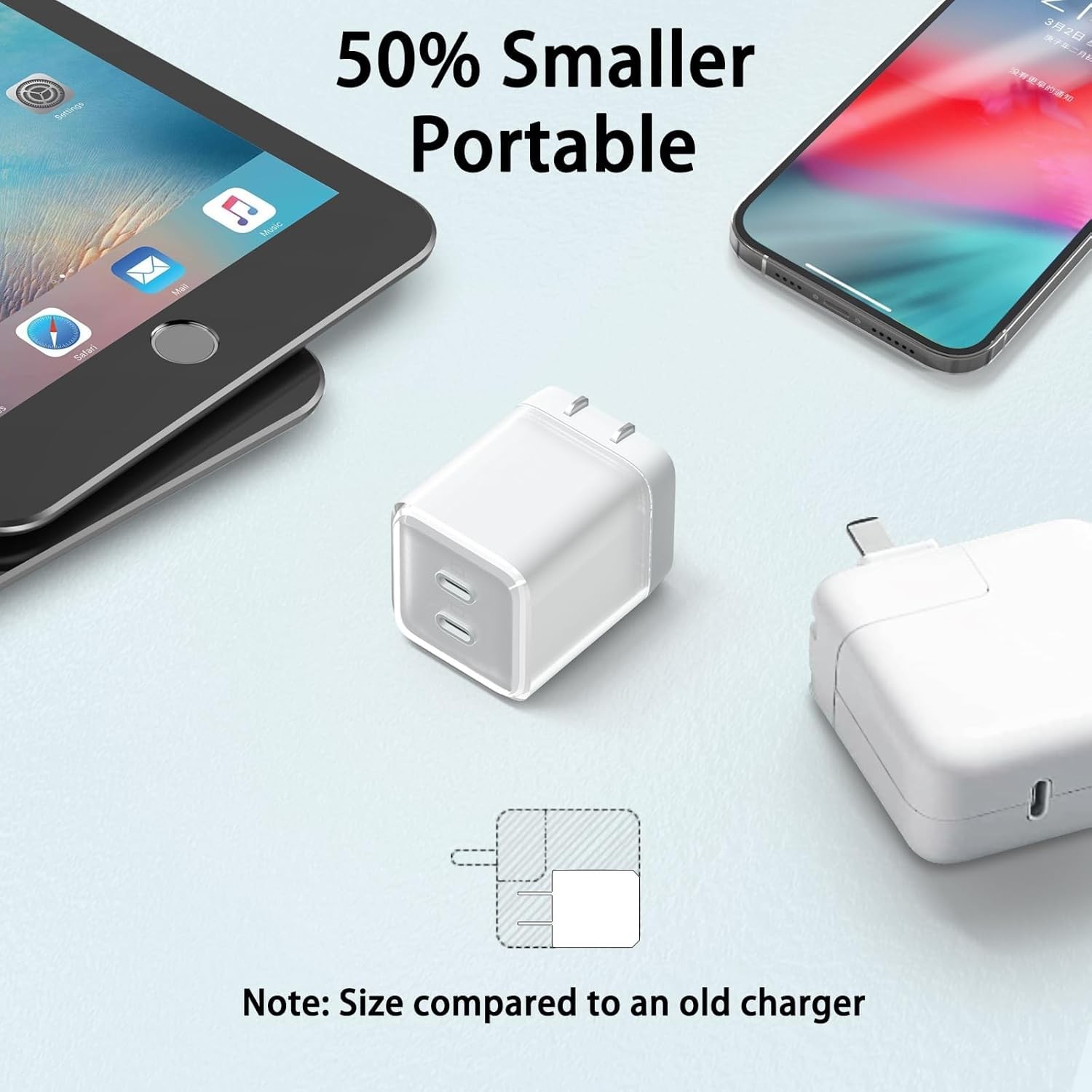 60W Fast USB-C Wall Charger for iPhone 17, MacBook Pro, iPad Pro, 6Ft Cable