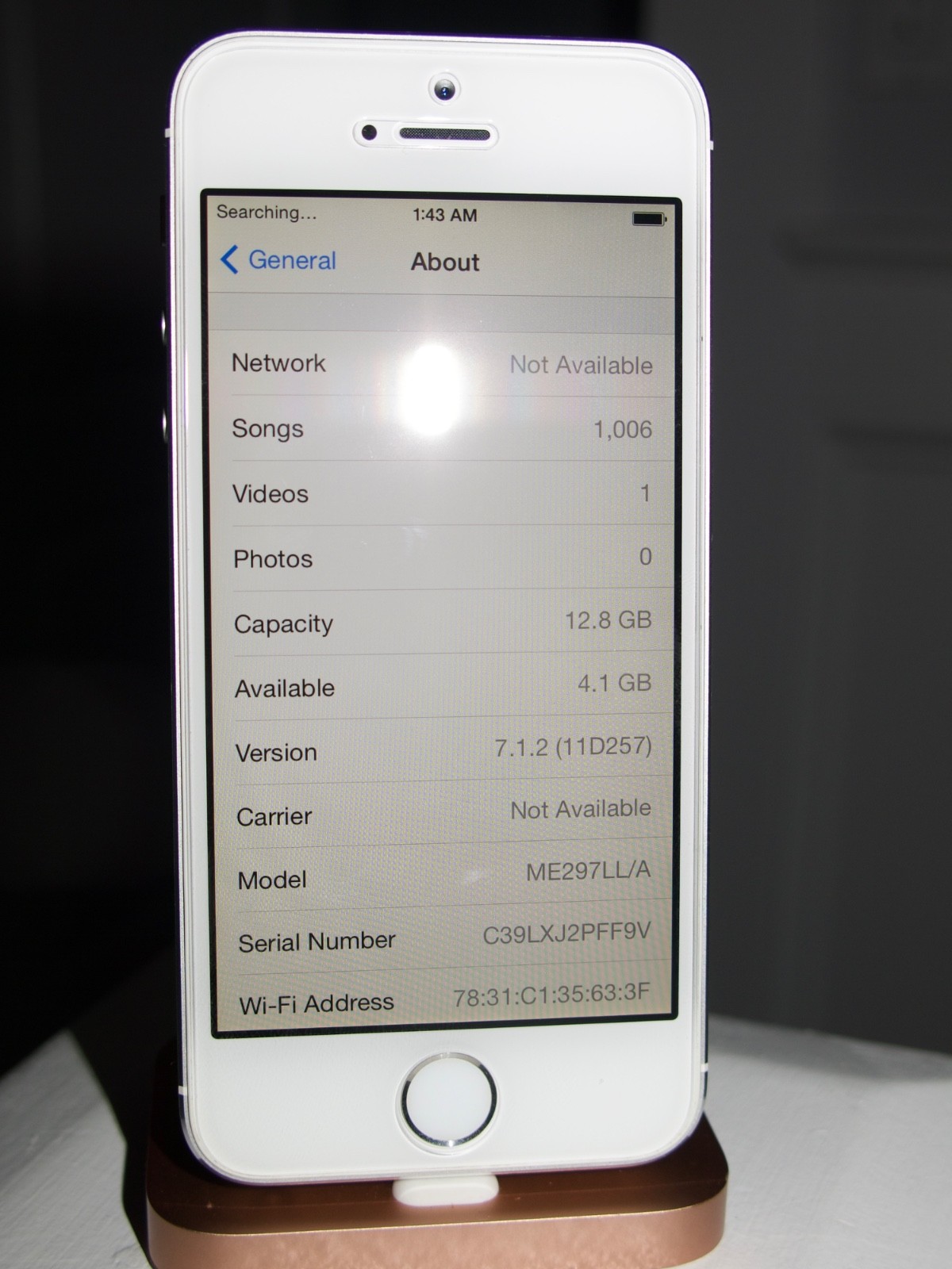 Apple iPhone 5s – 16 GB – Silver (Unlocked) RARE iOS 7.1.2