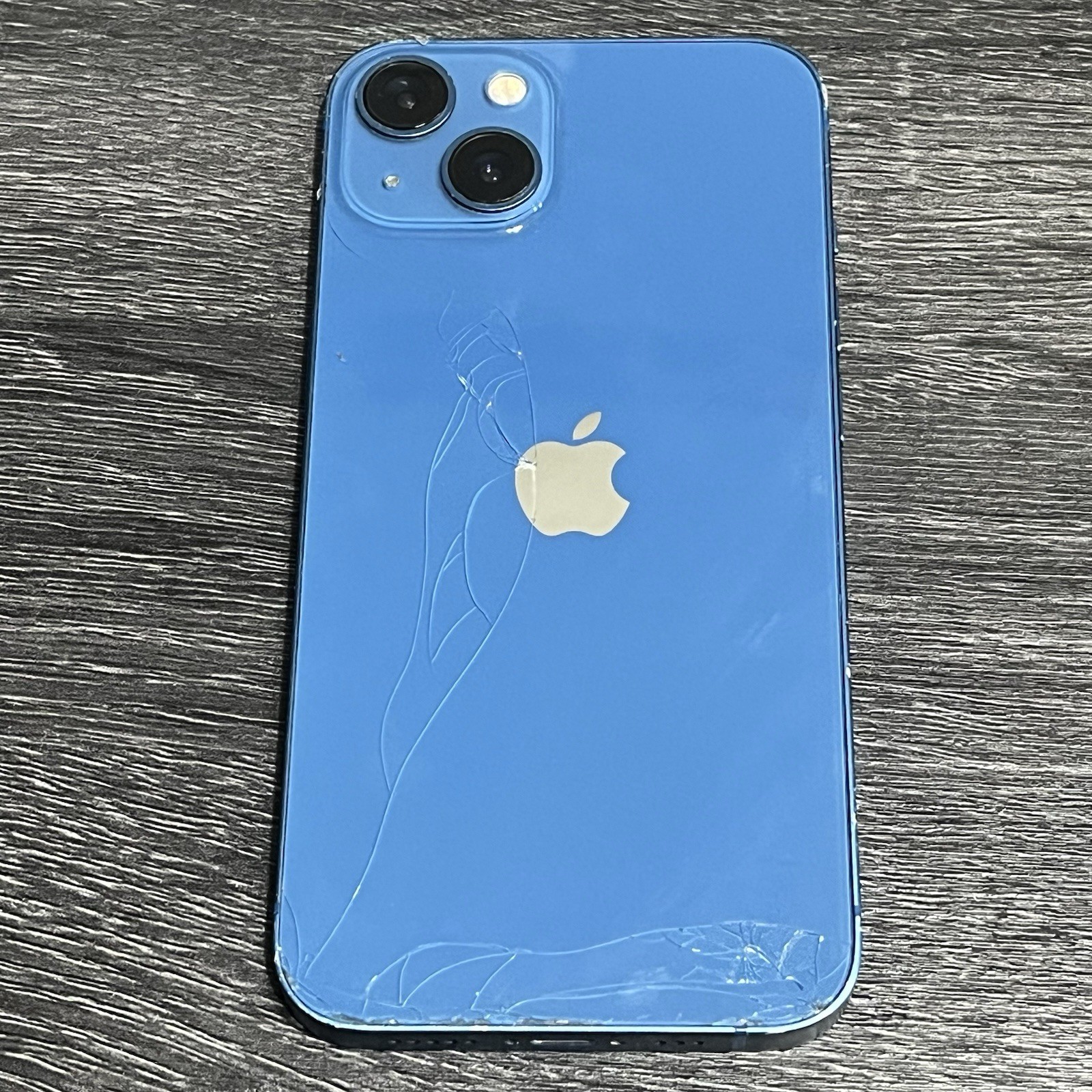 Apple iPhone 13 Blue 128 GB Battery Health 84% Cracked Screen and Back Turns On