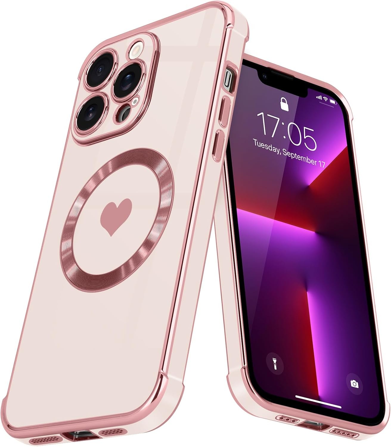 Magnetic Case for iPhone 13 Pro Cute Love Heart Soft Back Cover Full Camera Prot