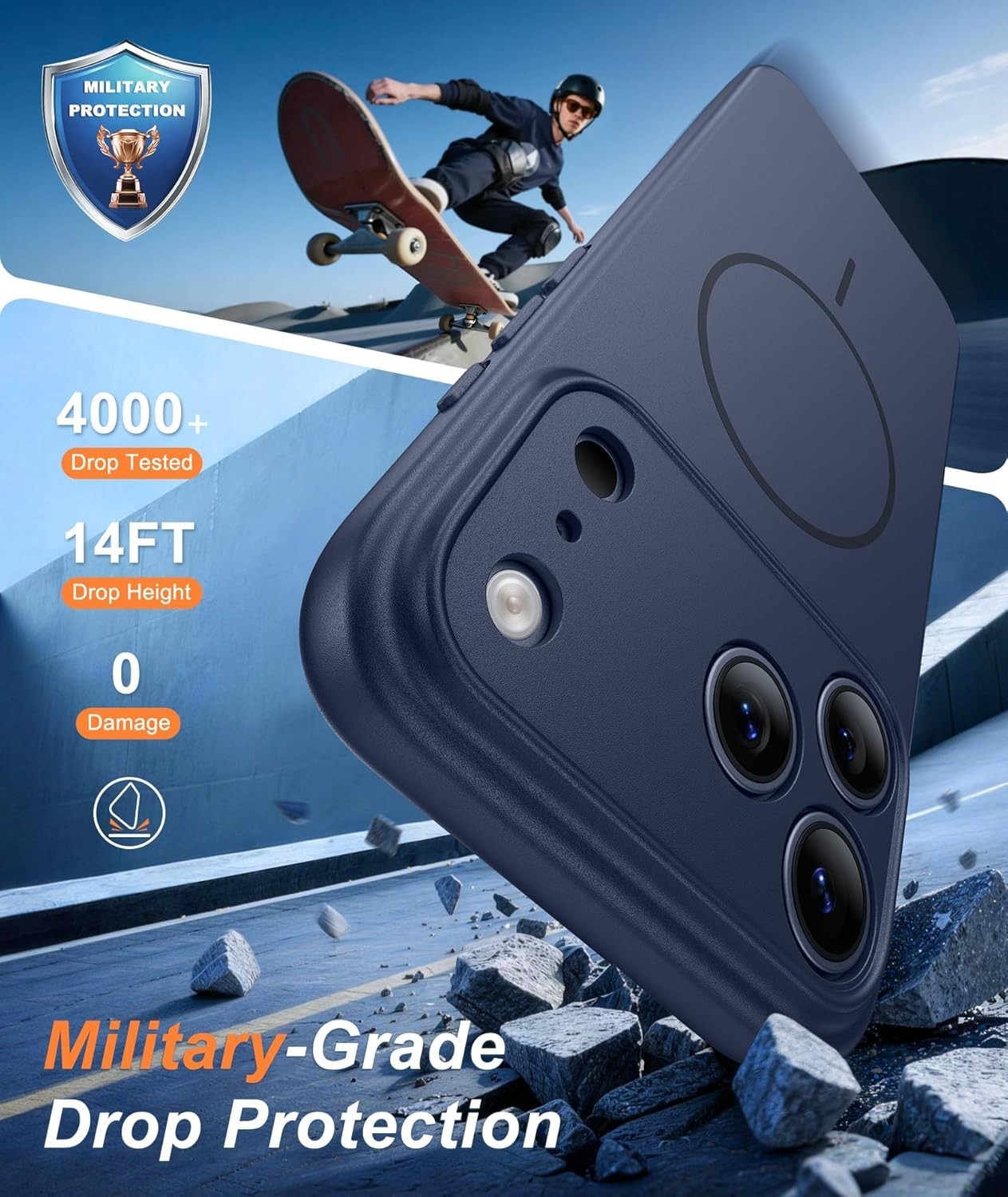 for iPhone 17 Pro Max Case Solid Blue Matte Magnetic Phone Screen Protector