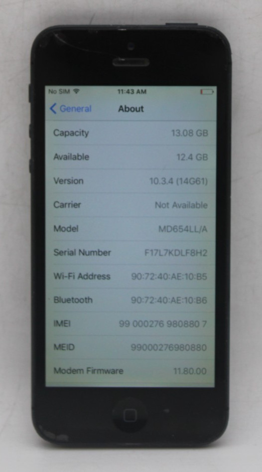 Apple iPhone 5 (A1429) 16GB Black Unlocked Cracked Screen *PARTS/REPAIR*