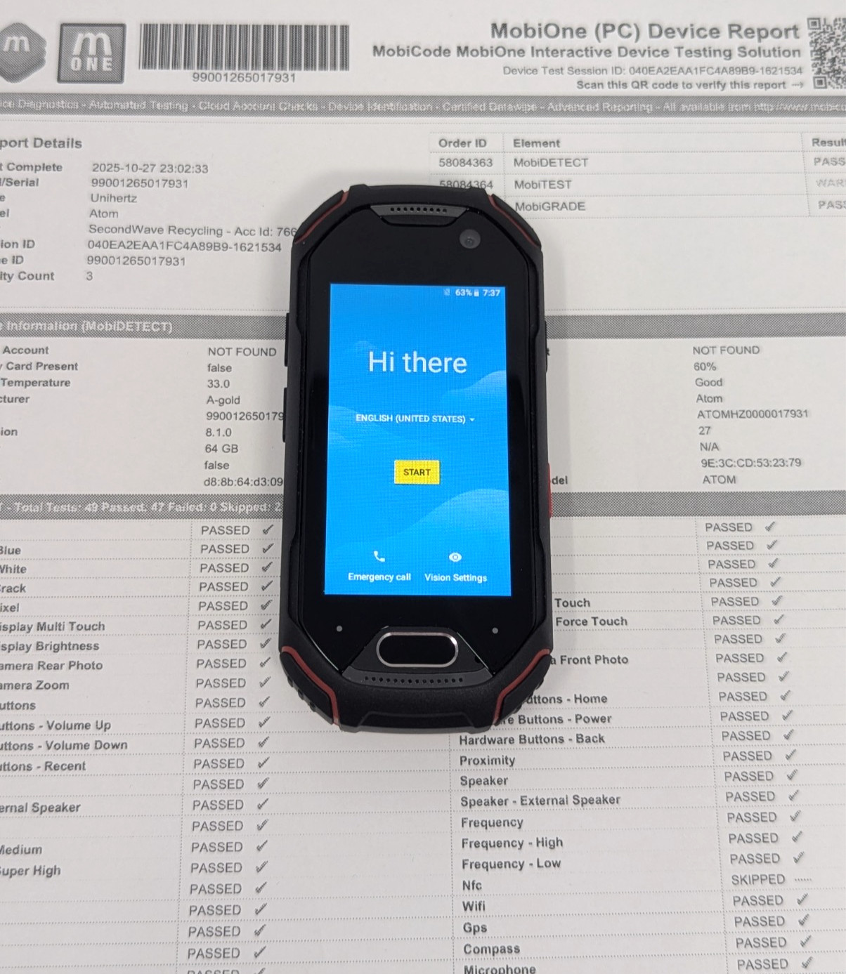 Unihertz Atom – 64 GB – Black (AT&T) – MobiCHECK: PASSED – Excellent