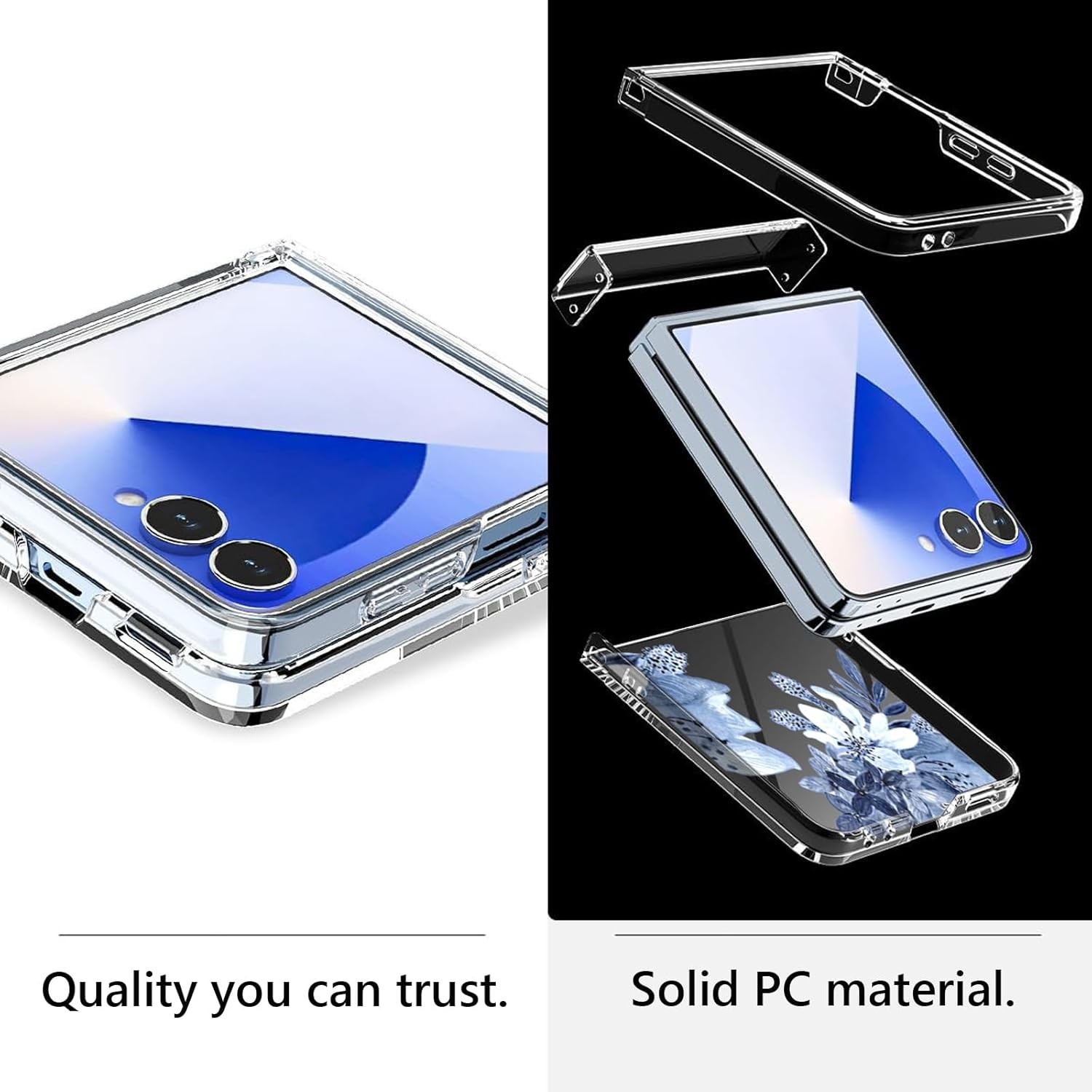 Samsung Galaxy Z Flip 7 Case with Hinge Protection, Clear Floral Lavender Shockp