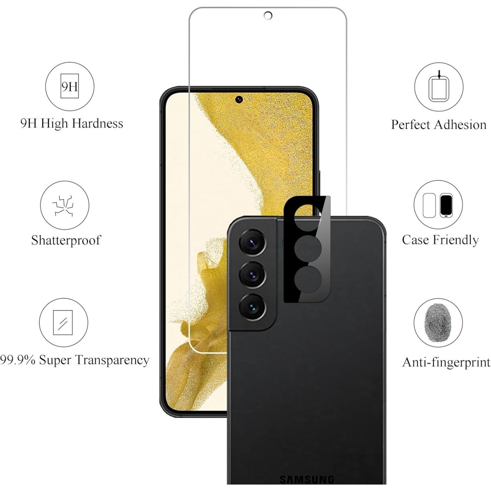 3+3 Pack Screen Protector & Camera Lens Protector for Galaxy S22+ Anti-Scratch