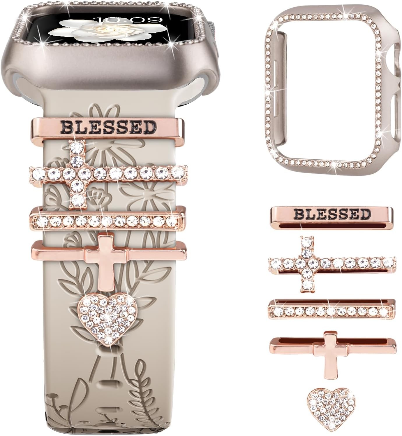 Engraved Band + Charms + Case for Apple Watch Band 38mm 40mm 41mm 42mm 44mm 45mm